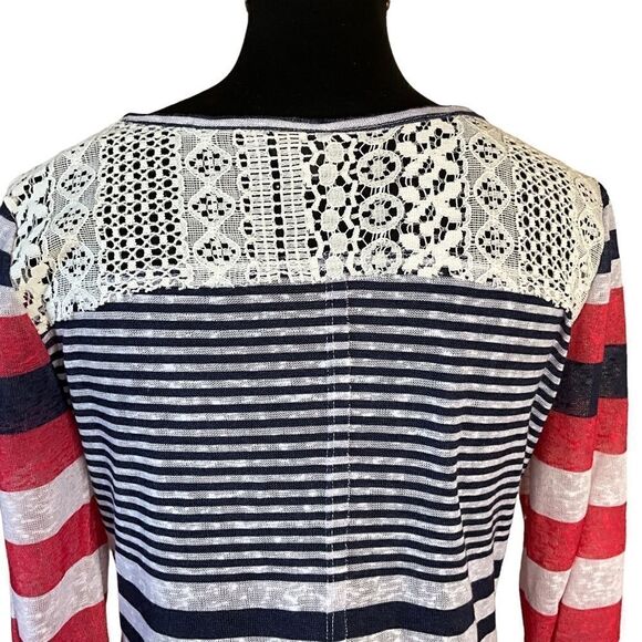 JOE Boxer Woman's Knit Shirt Size XL Red White Blue Striped Lace Tie Front - Picture 9 of 15